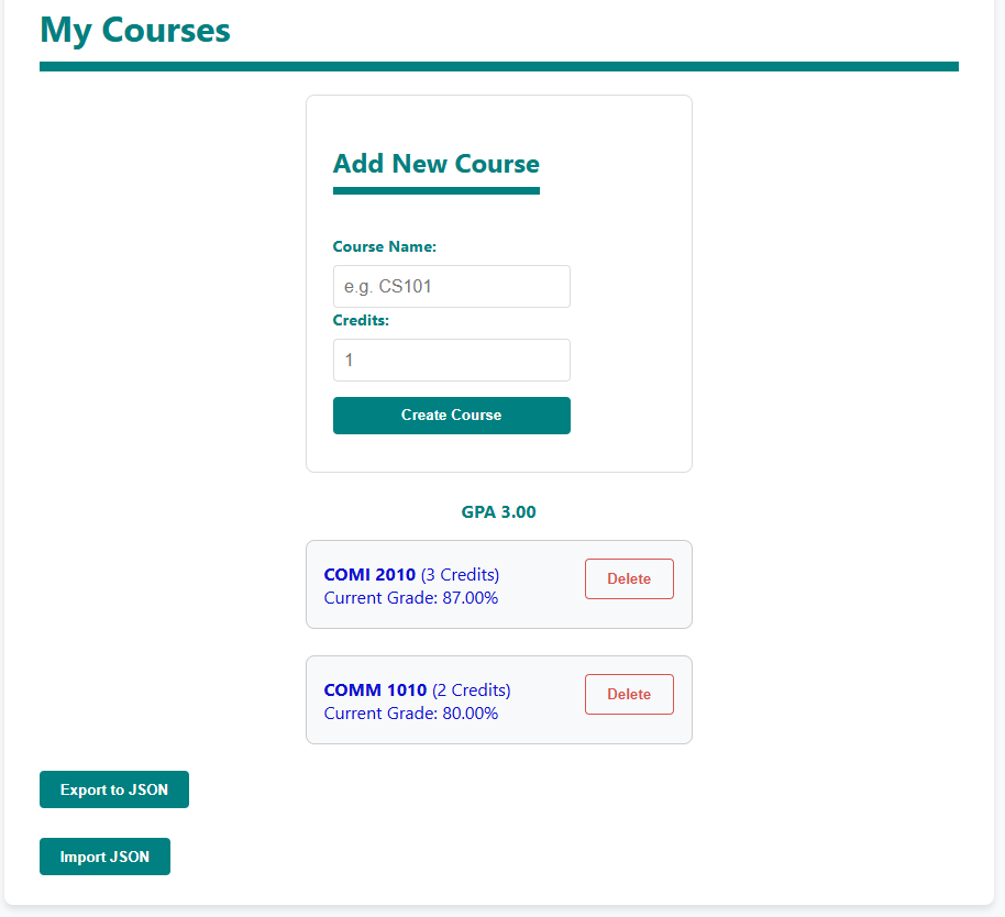 Site to track grades for courses and calculate GPA.
